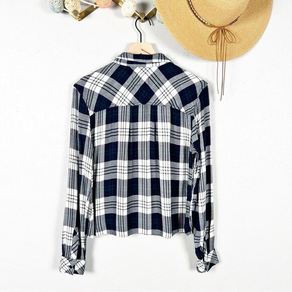Rails Dylan Relaxed Fit Plaid Long Sleeve Button Down Crop Shirt Size Small - Picture 4 of 10